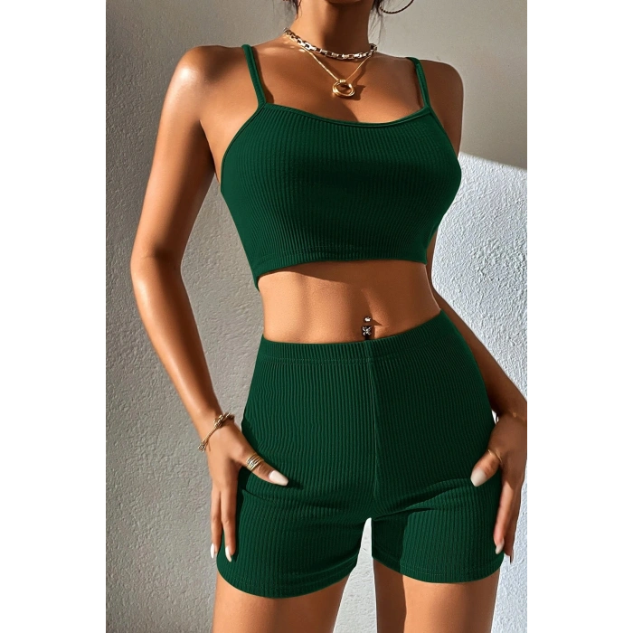 Kadın Yeşil Şortlu Kaşkorse Gecelik Takım