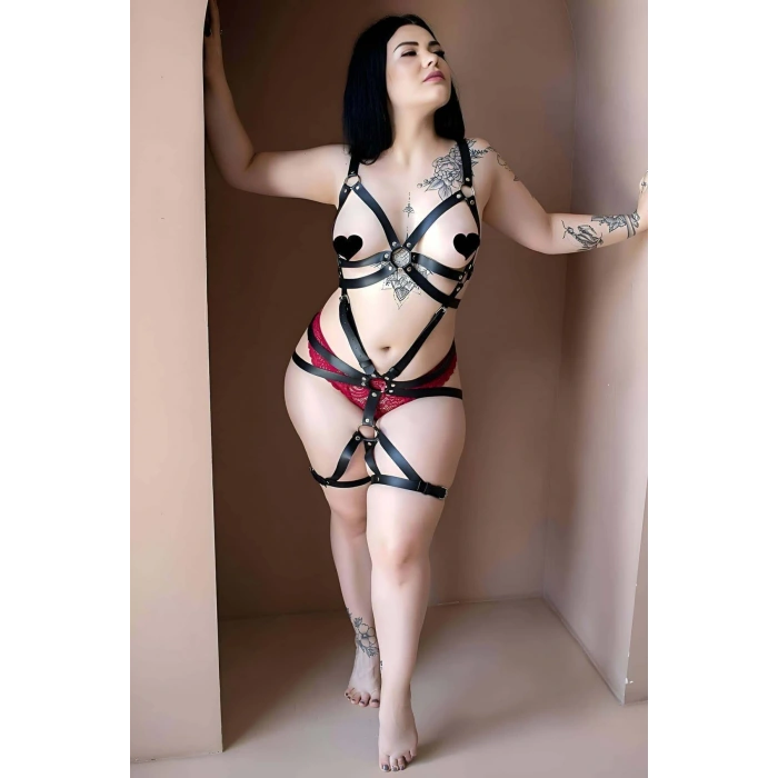 Kalçayı Saran Deri Jartiyer Takım Harness - Brf1214