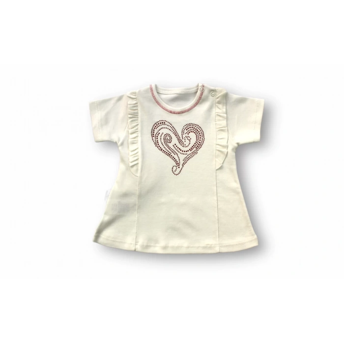 Kalp Baskılı Uzun Kollu Sweatli 2li Kız Bebek Takımı Ekru