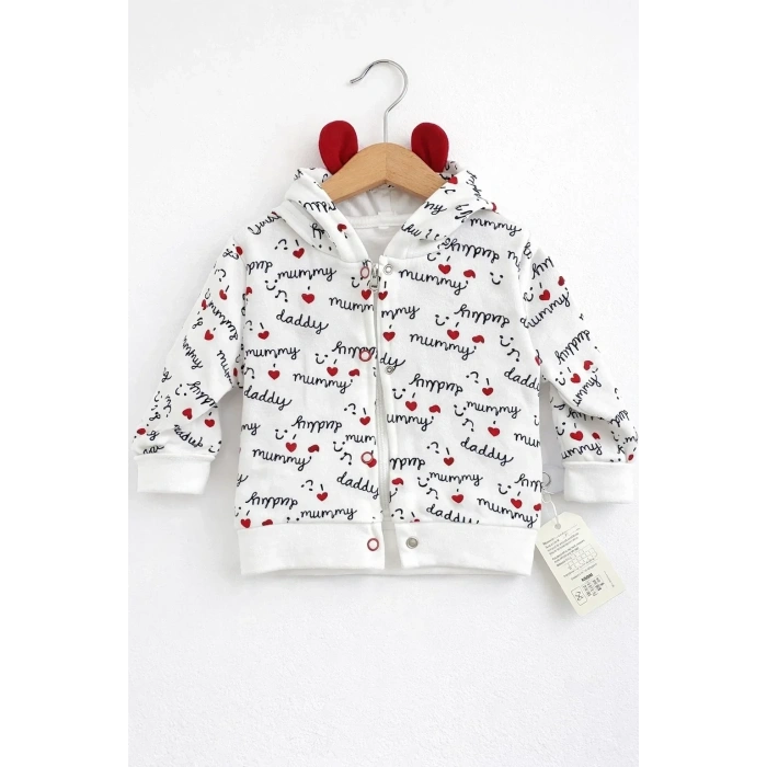 Kalp Desenli Kulaklı 3 Lü Kız Bebek Takımı