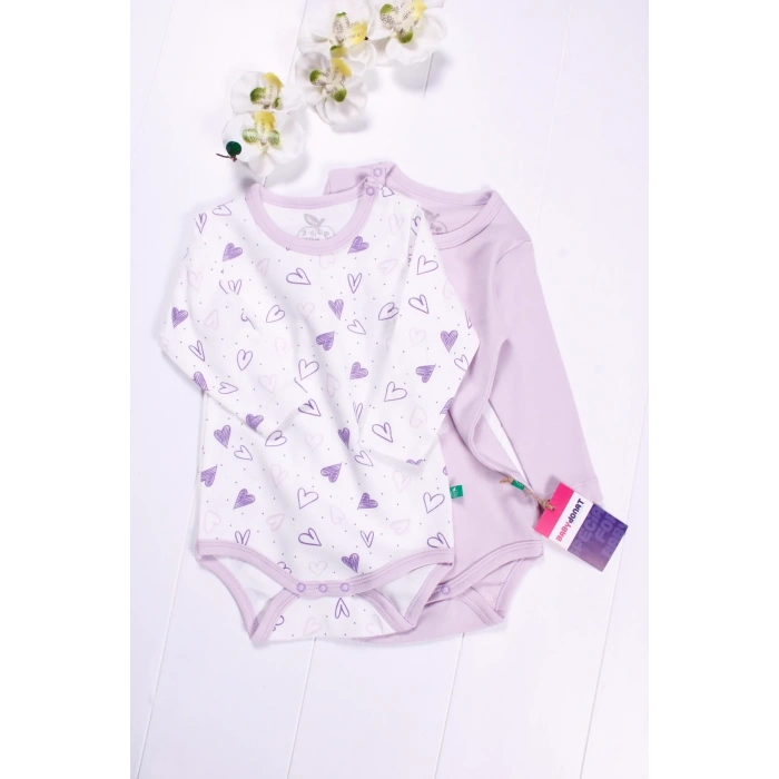 Kalp Desenli Uzun Kol 2li Kız Bebek Body Seti