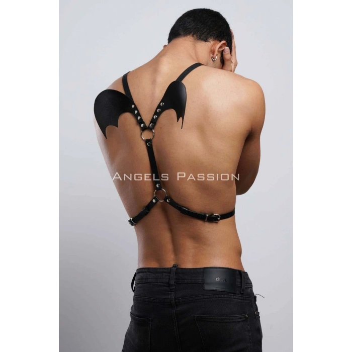 Kanatlı Erkek  Harness, Erkek  Göğüs Harness Ve Kanat Detay, Deri Kanatlı Harness - Brfm150