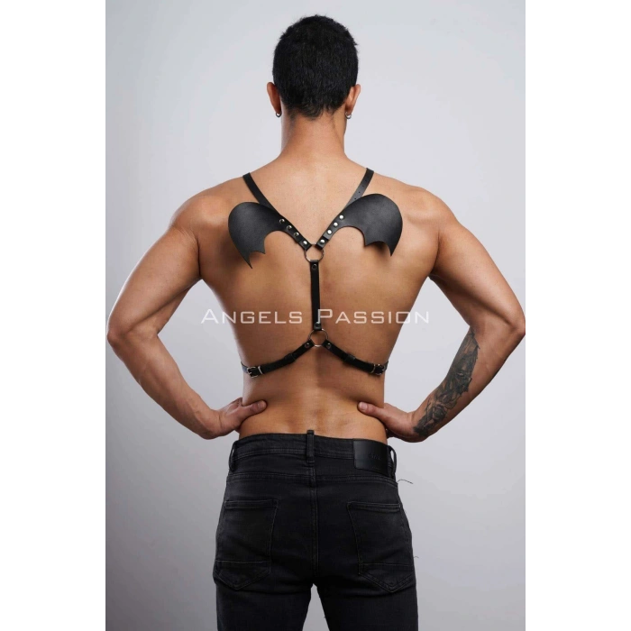 Kanatlı Erkek  Harness, Erkek  Göğüs Harness Ve Kanat Detay, Deri Kanatlı Harness - Brfm150