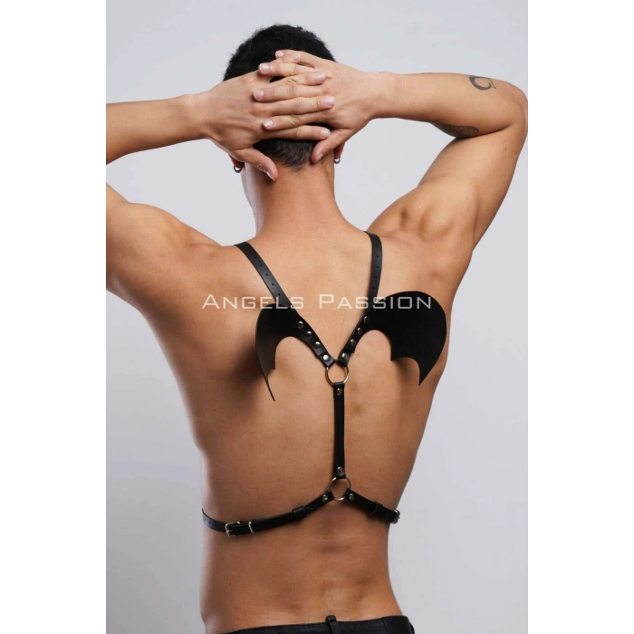 Kanatlı Erkek  Harness, Erkek  Göğüs Harness Ve Kanat Detay, Deri Kanatlı Harness - Brfm150