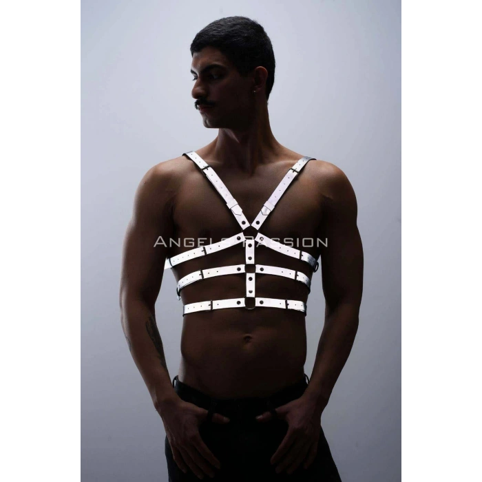 Karanlıkta Parlayan - Reflektörlü Erkek  Göğüs Harness, T-shirt Üzeri Harness - Brfm38