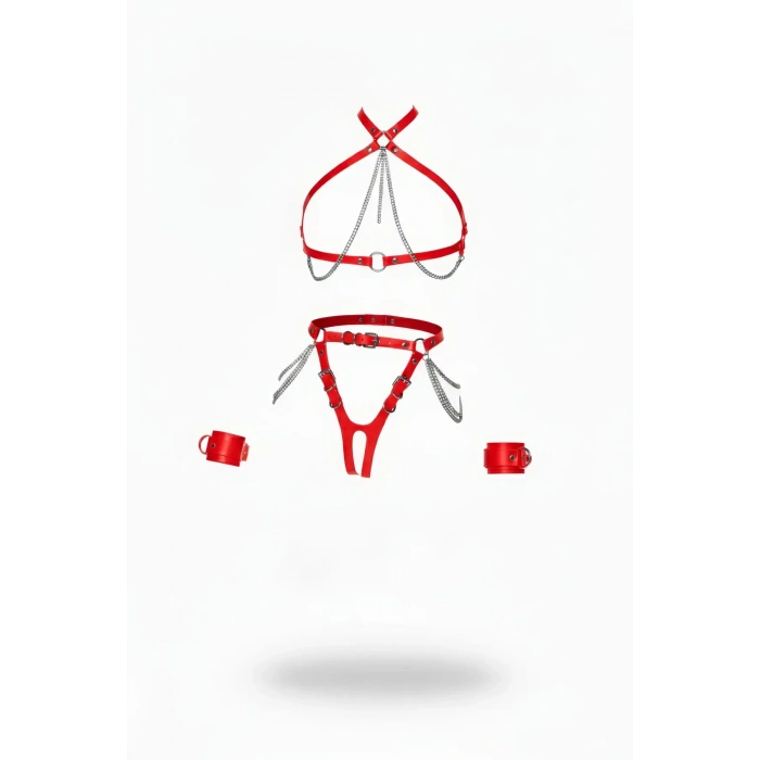 Kırmızı Harness Takım Zincir Detaylı 4 Parça Vücut Seti - Brf1224