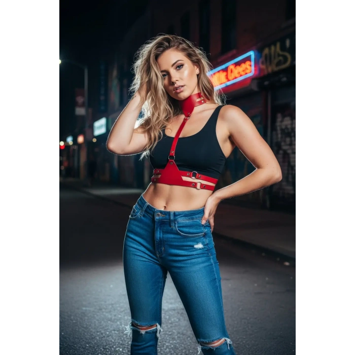 Kırmızı Kadın Kemer Deri Vücut Aksesuarı - Brf22