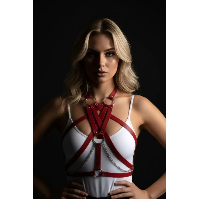 Kırmızı Kadın Kemer Deri Vücut Harness Aksesuarı - Brf11