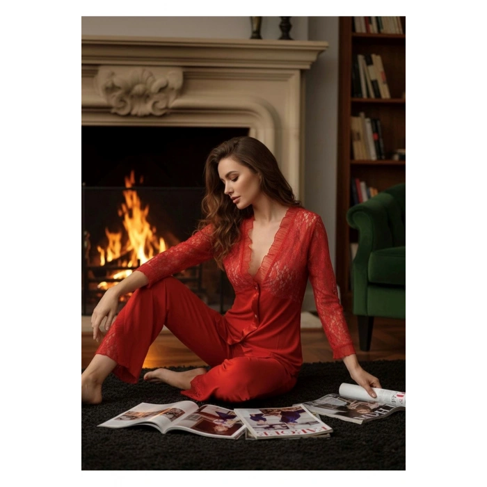 Kırmızı Penye Pijama Takımı - 1570