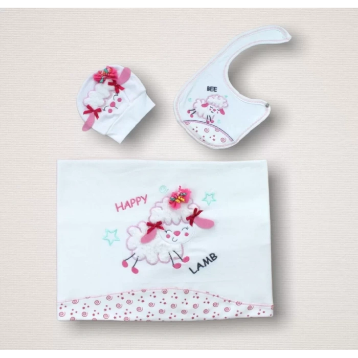 Kıvırcık Kuzu Nakışlı %100 Cotton Antibakteriyel 10lu Zıbın Takımı Hastane Çıkışı Ekru