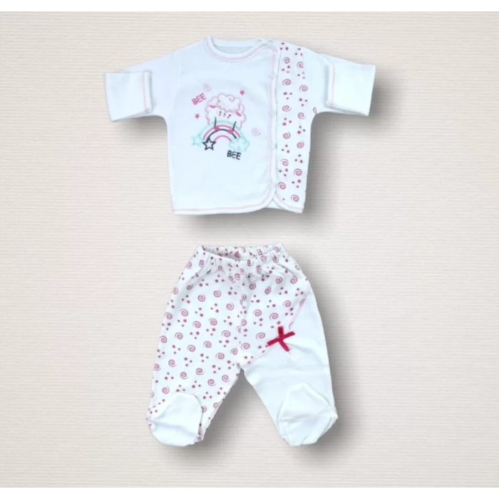 Kıvırcık Kuzu Nakışlı %100 Cotton Antibakteriyel 10lu Zıbın Takımı Hastane Çıkışı Ekru