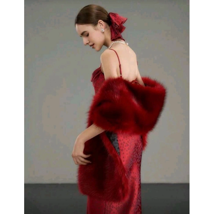 Kürk Orijinal Kırmızı Seksi Omuzluk Şık Kürk