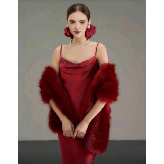 Kürk Orijinal Kırmızı Seksi Omuzluk Şık Kürk