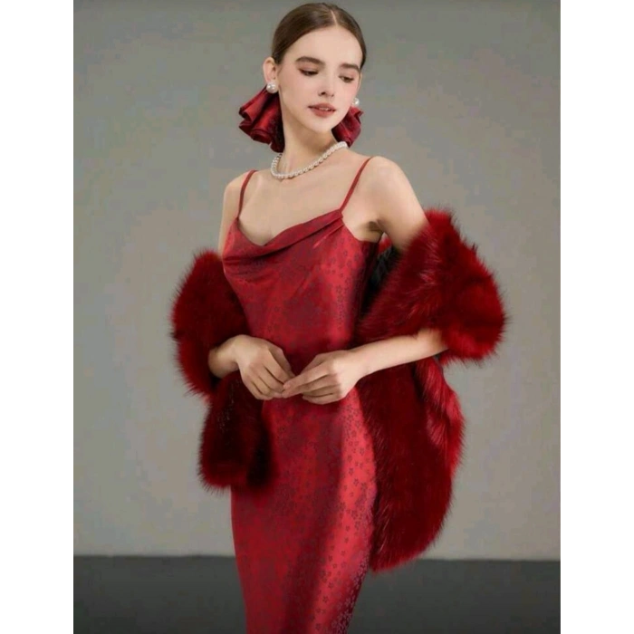 Kürk Orijinal Kırmızı Seksi Omuzluk Şık Kürk