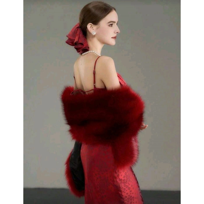 Kürk Orijinal Kırmızı Seksi Omuzluk Şık Kürk