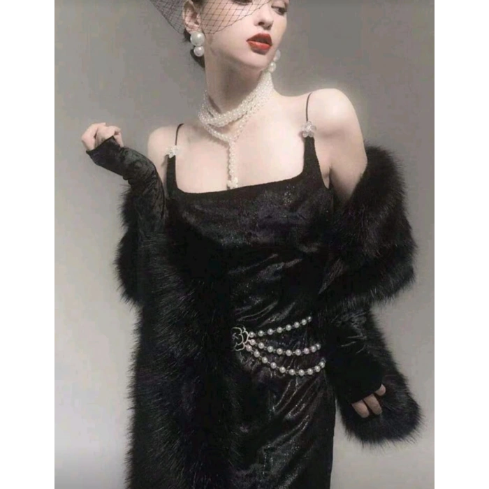 Kürk Orijinal Siyah Seksi Omuzluk Şık Kürk