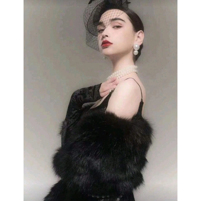 Kürk Orijinal Siyah Seksi Omuzluk Şık Kürk