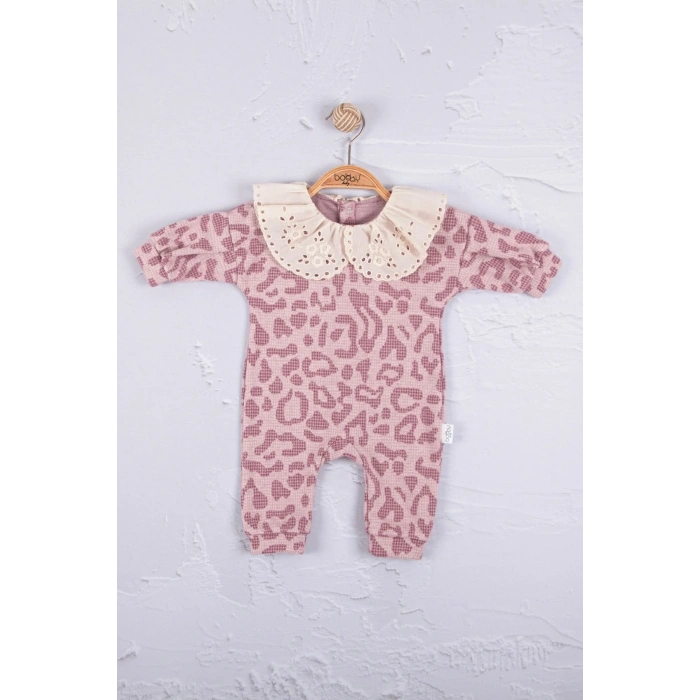 Leopar Dama Desenli % 100 Pamuk Kız Bebek Tulum