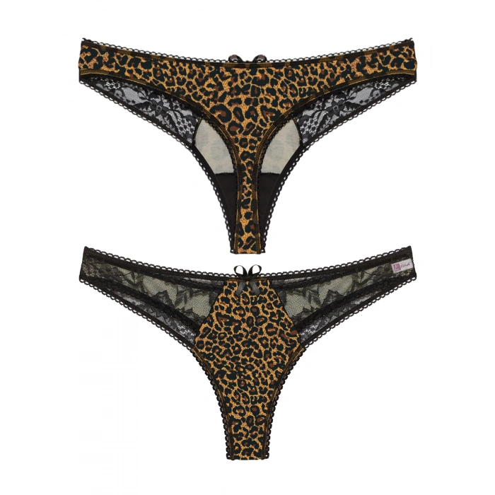 Leopar Desenli Dantelli Fantezi G String Külot