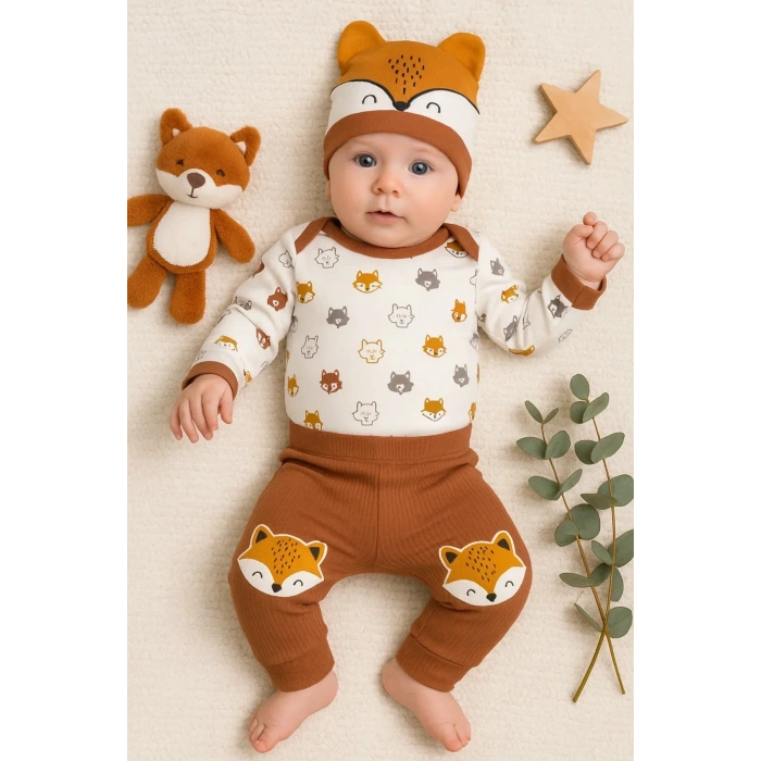 Little Fox Desenli 3lü % 100 Pamuklu Erkek Takım