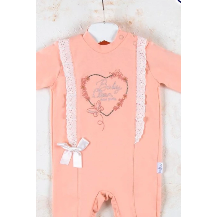 Love Kalp Nakışlı % 100 Pamuk Kız Bebek Tulumu