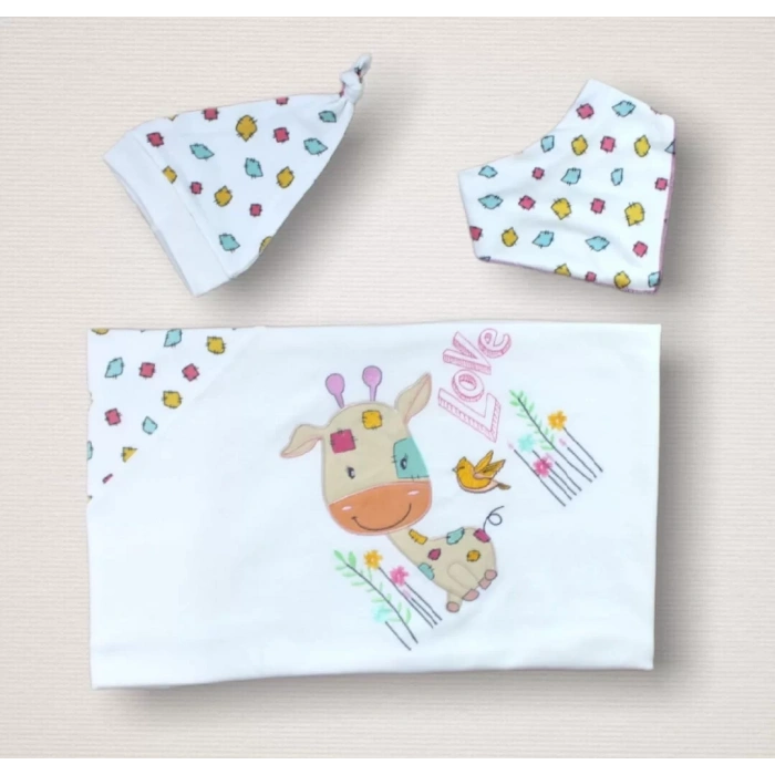 Love Zürafa Nakışlı %100 Cotton Antibakteriyel 10lu Zıbın Takımı Hastane Çıkışı Ekru