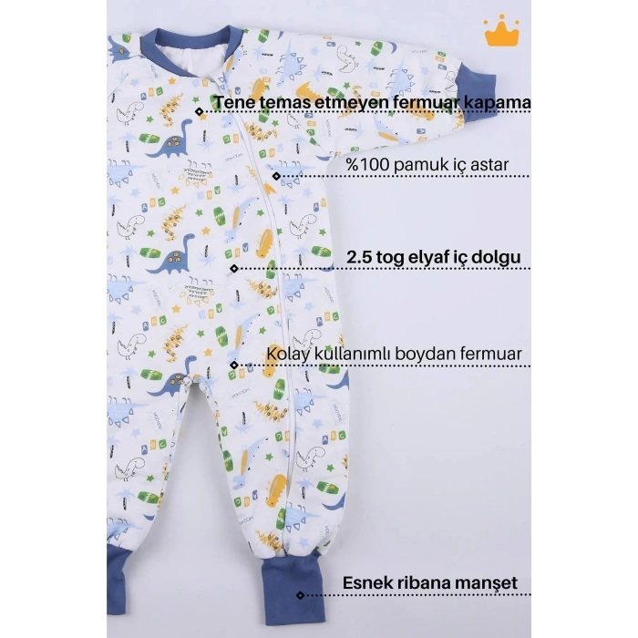Mavi Dinozor Desenli Çocuk Uyku Tulumu