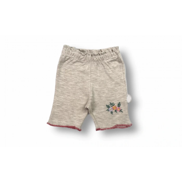 Melek Kız Nakışlı Bandanalı Kısa Kollu Sweatli Şortlu 3lü Kız Bebek Takımı Nar Çiçeği