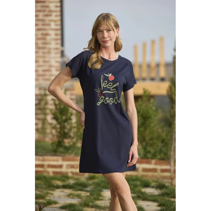 Meyve Ve Yaprak Baskılı Dantelli feel Good Gecelik