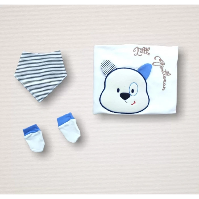 Minik Centilmen I Nakışlı %100 Cotton Antibakteriyel 10lu Zıbın Takımı Hastane Çıkışı Mavi