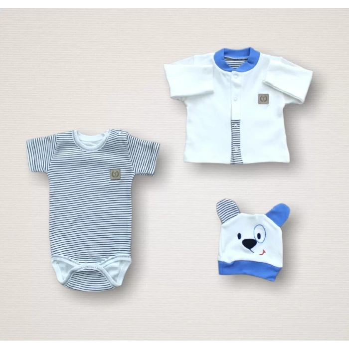 Minik Centilmen I Nakışlı %100 Cotton Antibakteriyel 10lu Zıbın Takımı Hastane Çıkışı Mavi