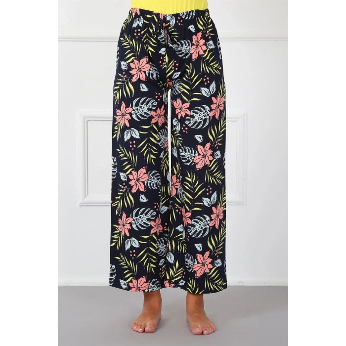 Moda Bayan Penye Bol Paça Pantolon Lacivert