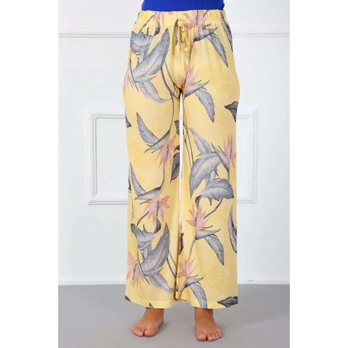 Moda Bayan Penye Bol Paça Pantolon Sarı