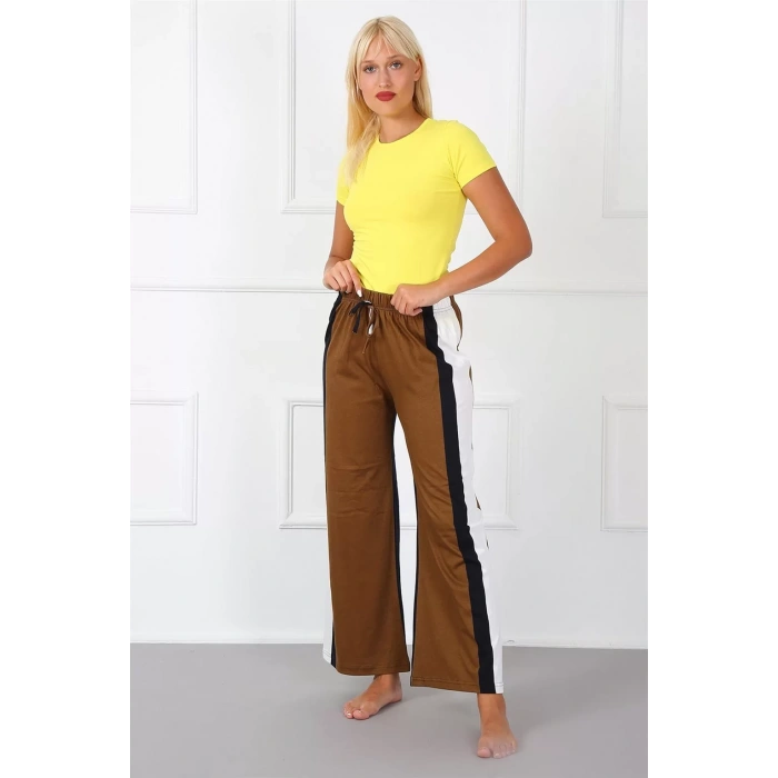 Moda Bayan Penye Bol Paça Pantolon Sütlü Kahve