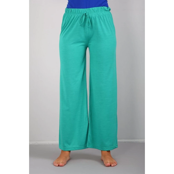 Moda Bayan Penye Bol Paça Pantolon Yeşil