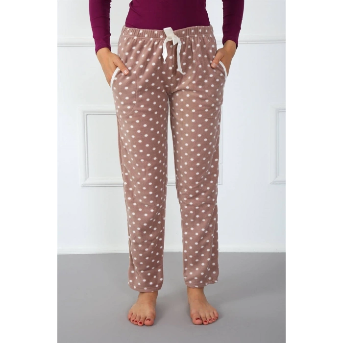 Moda Bayan Polar Tek Alt Pijama Kahve