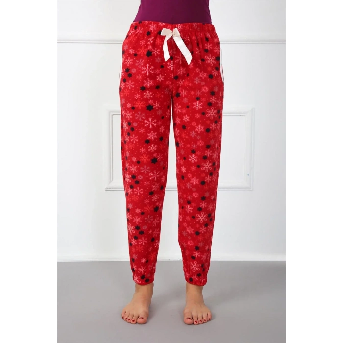 Moda Bayan Polar Tek Alt Pijama Kırmızı