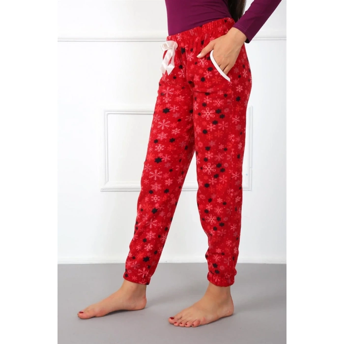 Moda Bayan Polar Tek Alt Pijama Kırmızı
