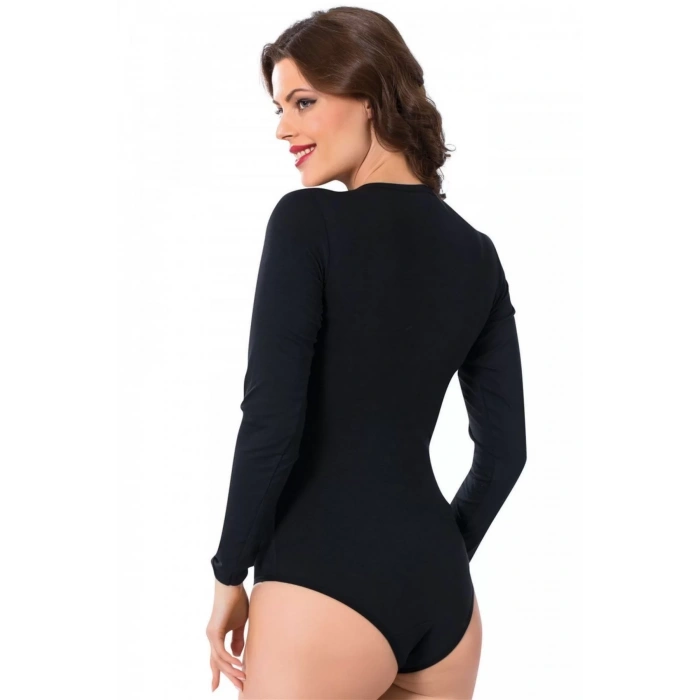Moda Bayan Uzun Kol Çıtçıtlı Body Siyah