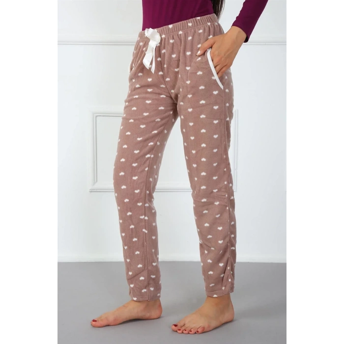 Moda Bayan Welsoft Polar Tek Alt Pijama Kahve