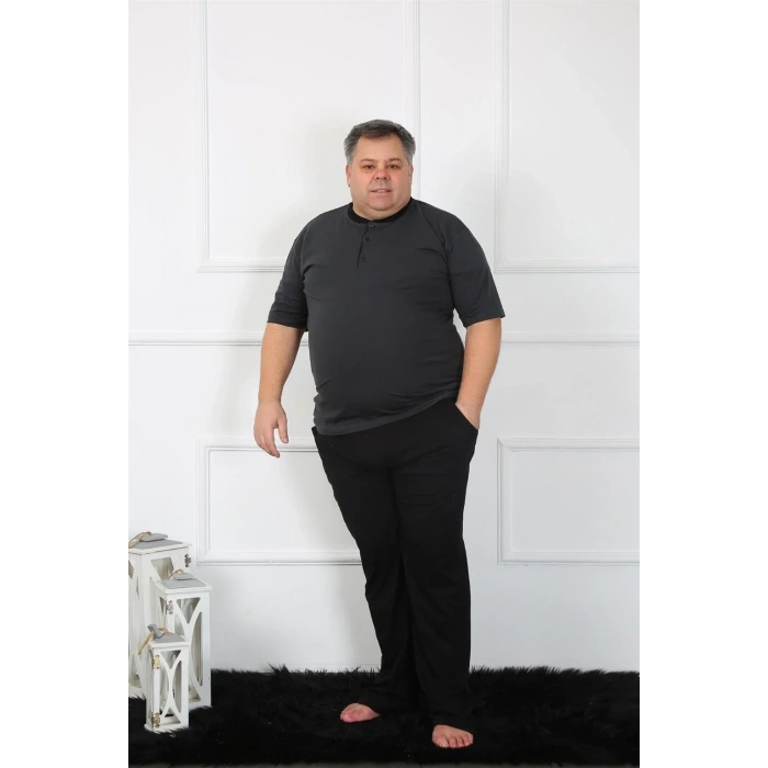 Moda Büyük Beden Erkek Antrasit Penye Pijama Takım