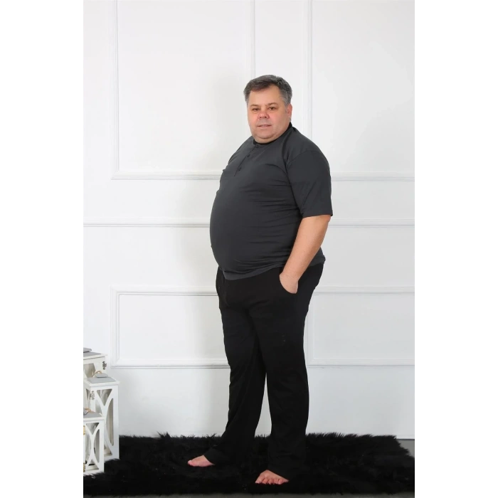 Moda Büyük Beden Erkek Antrasit Penye Pijama Takım