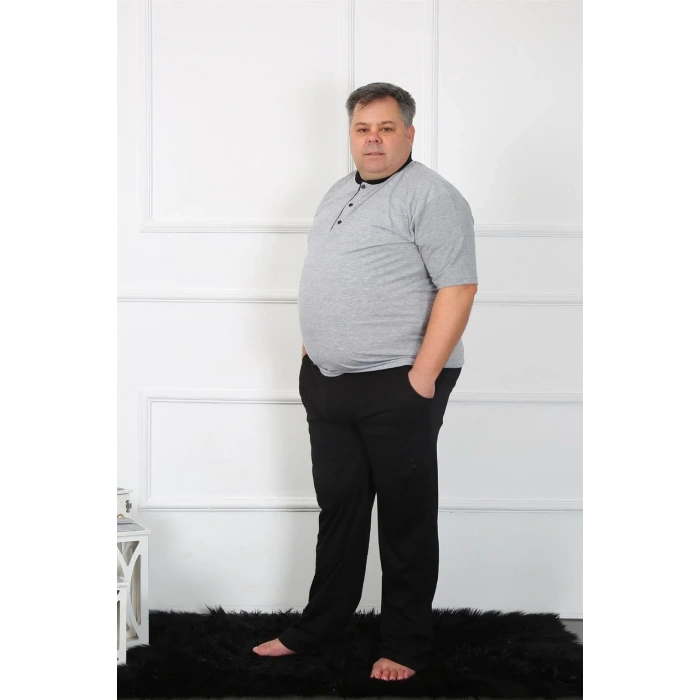 Moda Büyük Beden Erkek Gri Penye Pijama Takım