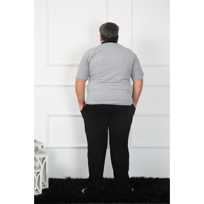 Moda Büyük Beden Erkek Gri Penye Pijama Takım