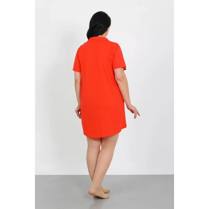 Moda Büyük Beden Penye Düğmeli Nar Çiçeği Tunik Gecelik