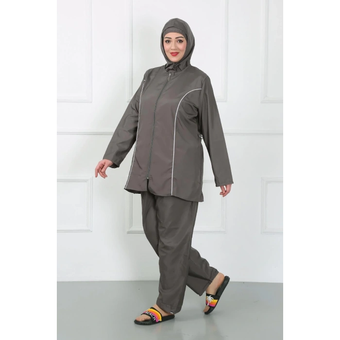 Moda Büyük Beden Tesettür Büyük Mayo Füme