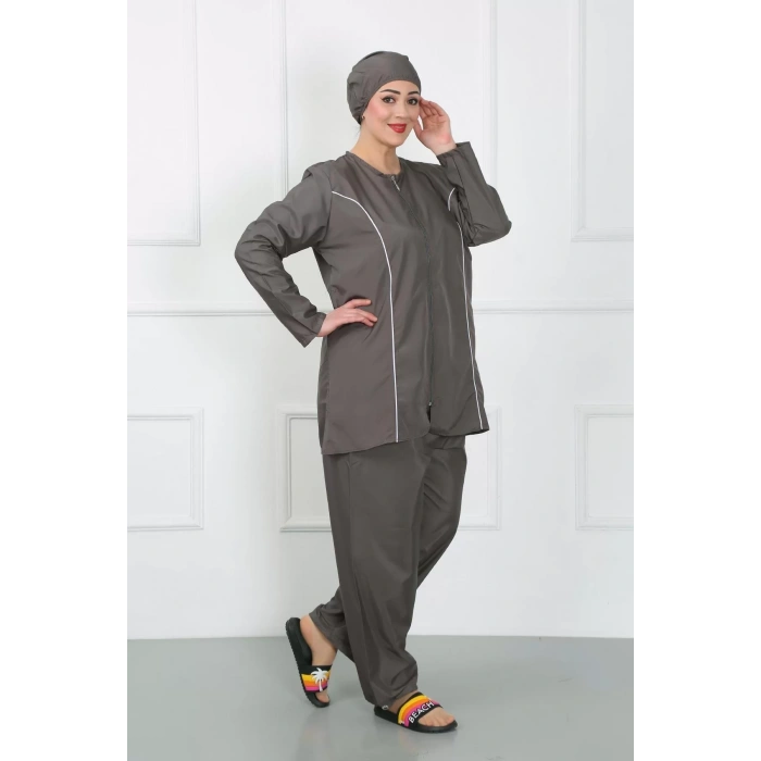 Moda Büyük Beden Tesettür Büyük Mayo Füme