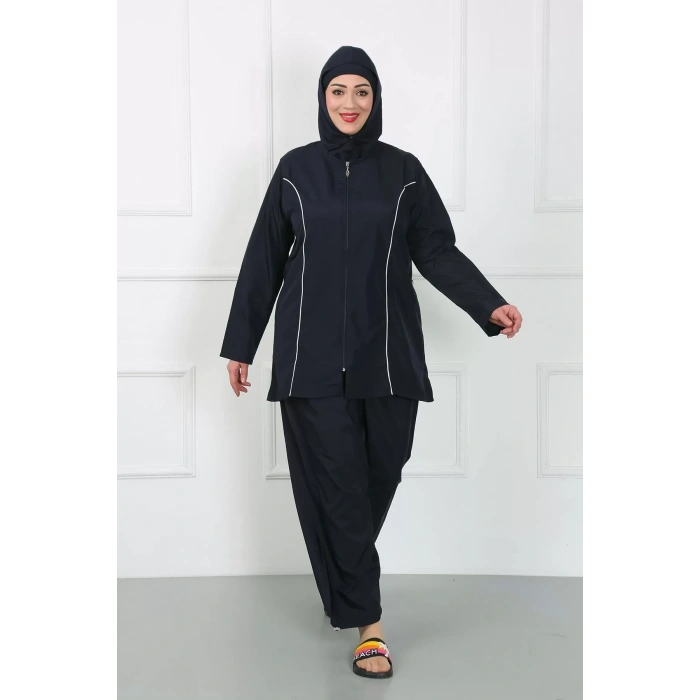 Moda Büyük Beden Tesettür Büyük Mayo Lacivert