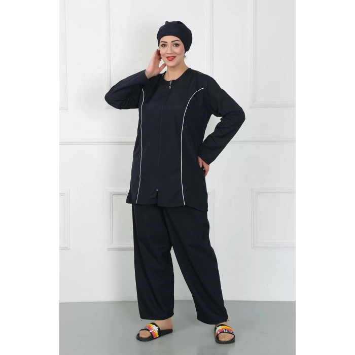 Moda Büyük Beden Tesettür Büyük Mayo Lacivert