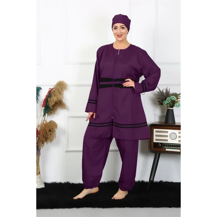 Moda Büyük Beden Tesettür Mayo Mor
